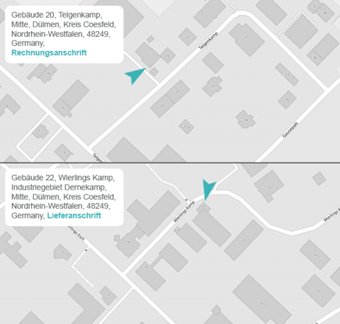 Hendricks Indutec: Rechnungsanschrift Telgenkamp - Lieferanschrift Wierlings Kamp
